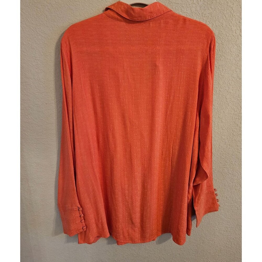 Soft Surroundings Woman Size 1X Orange Button Up Blouse Textured Long Sleeve Fal - Picture 2 of 6